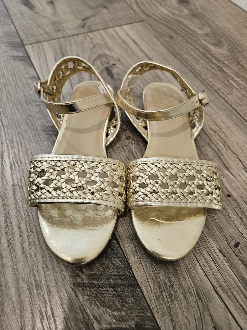 Janie and Jack Gold Braided-Strap Adjustable Ankle Buckle Girls Sandals Sz. 12